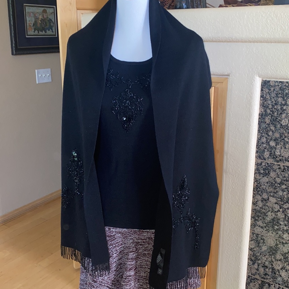 Radzoli Womens Long Sleeve Beaded 2 Piece Sweater and Wrap